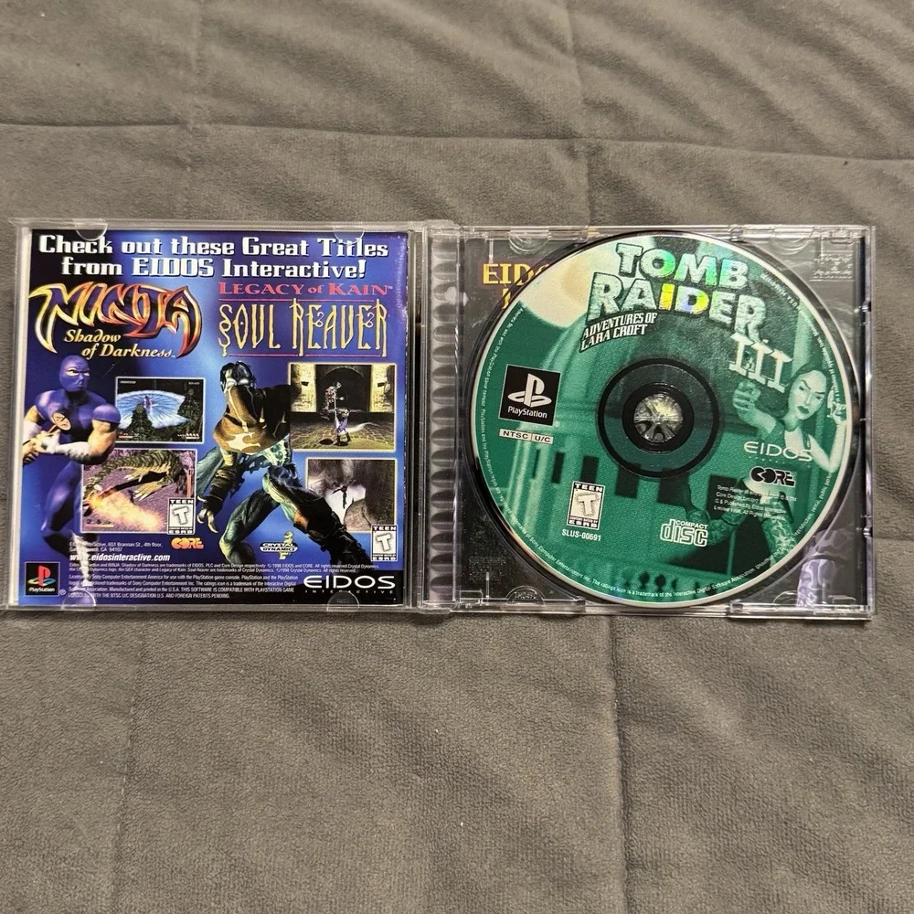 Tomb Raider III 3 Sony Playstation 1, 1999 CIB Reg Card Stickers Black Label PS1